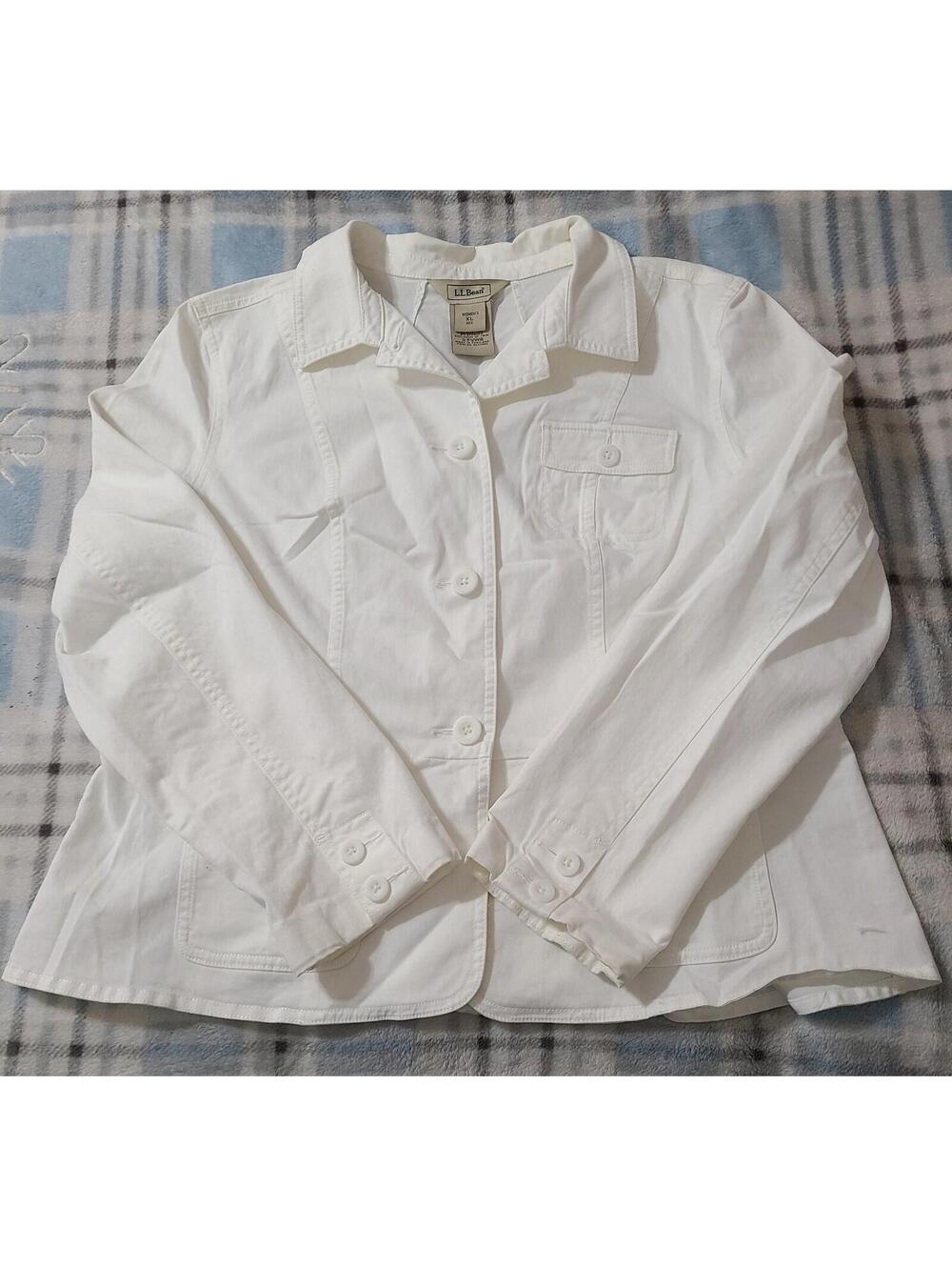 LL Bean Blazer Jacket Womens Sz XL Reg White 4-Pocket Safari Utility Coat Summer
